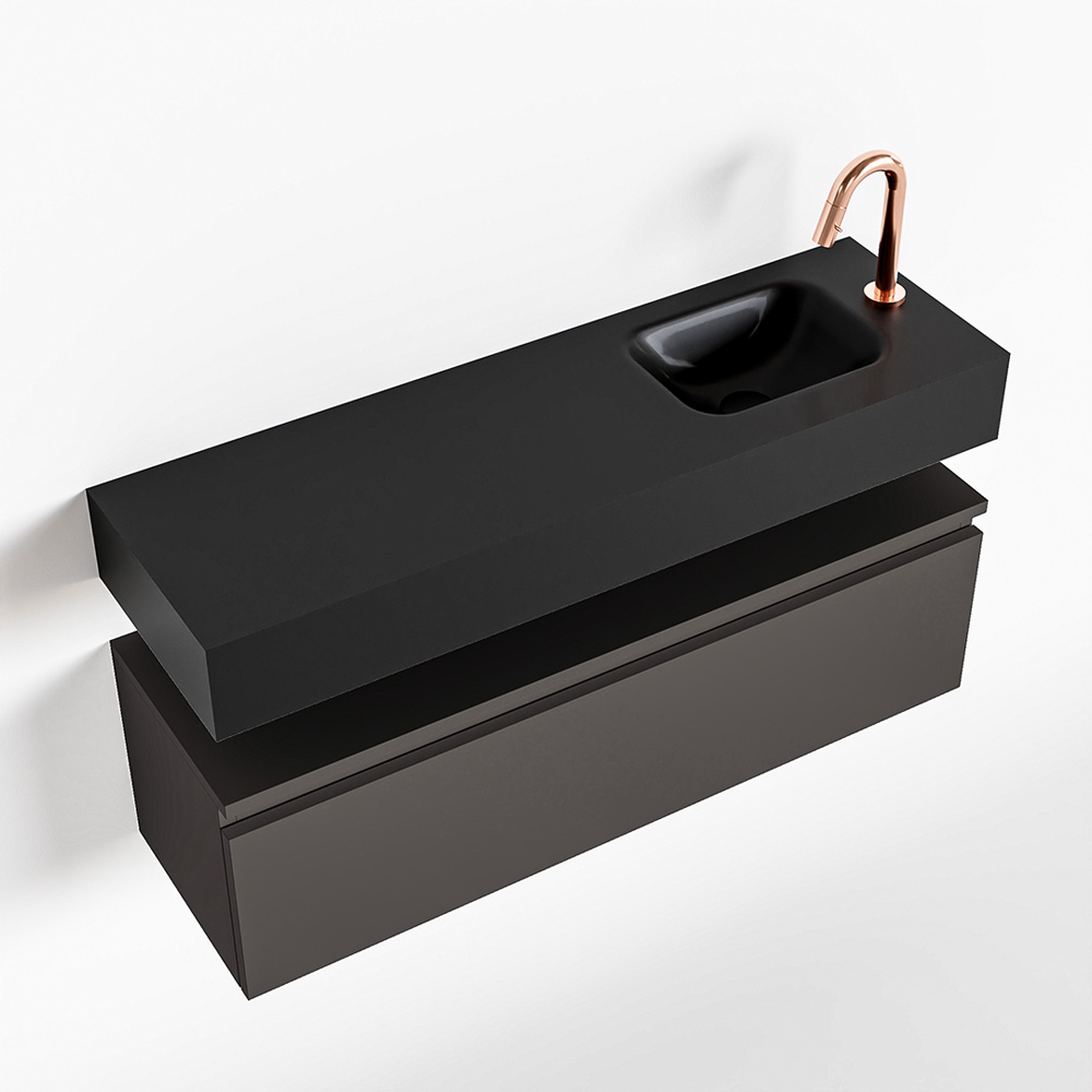 MONDIAZ ANDOR 100cm toiletmeubel dark grey. LEX 100cm wastafel urban rechts 1 kraangat