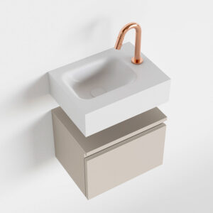 MONDIAZ ANDOR 40cm toiletmeubel linen. LEX 40cm wastafel talc links 1 kraangat