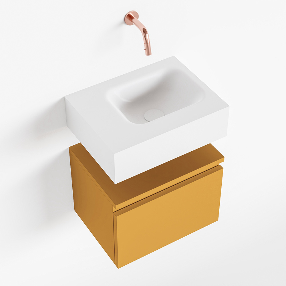 MONDIAZ ANDOR 40cm toiletmeubel ocher. LEX 40cm wastafel talc rechts geen kraangat