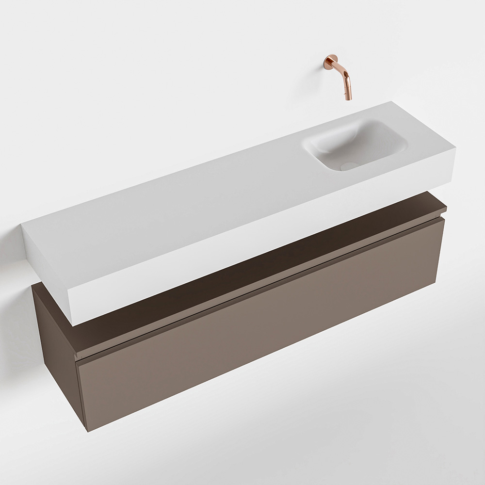 MONDIAZ ANDOR 120cm toiletmeubel smoke. LEX 120cm wastafel talc rechts geen kraangat