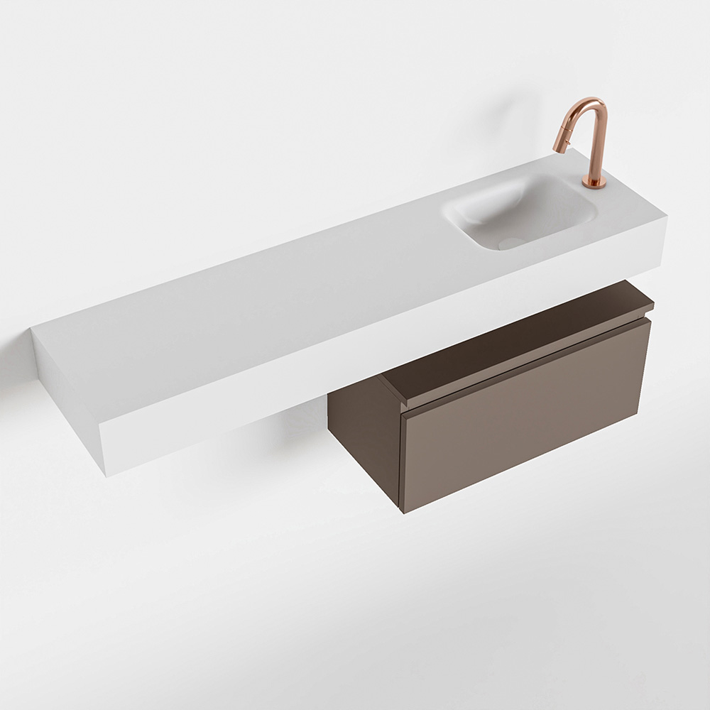 MONDIAZ ANDOR 60cm toiletmeubel smoke. LEX 120cm wastafel talc rechts 1 kraangat