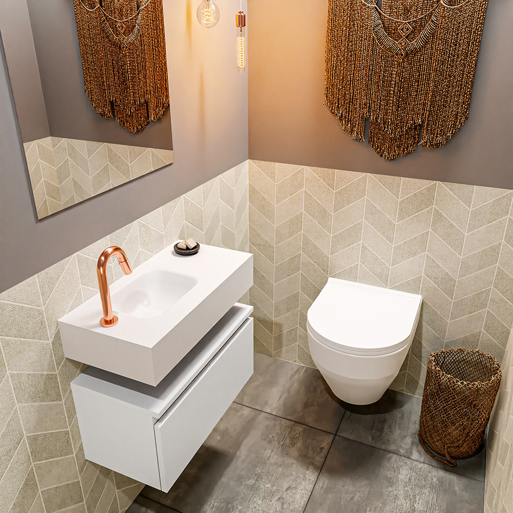 MONDIAZ ANDOR 60cm toiletmeubel talc. LEX 60cm wastafel talc links 1 kraangat