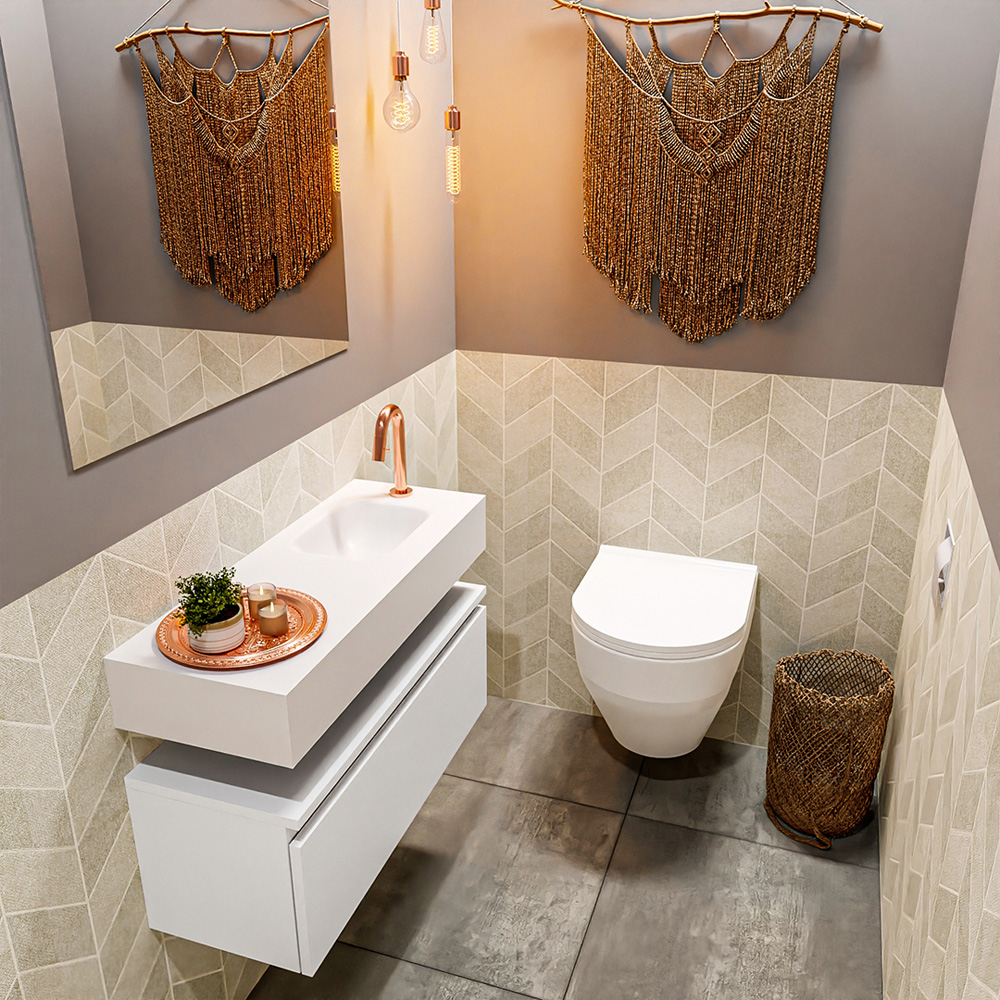 MONDIAZ ANDOR 80cm toiletmeubel talc. LEX 80cm wastafel talc rechts 1 kraangat