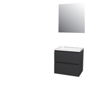 Badkamermeubel BWS Pepper Acryl Wastafel Zonder Kraangat Inclusief Spiegel 60x55x46 cm Antraciet