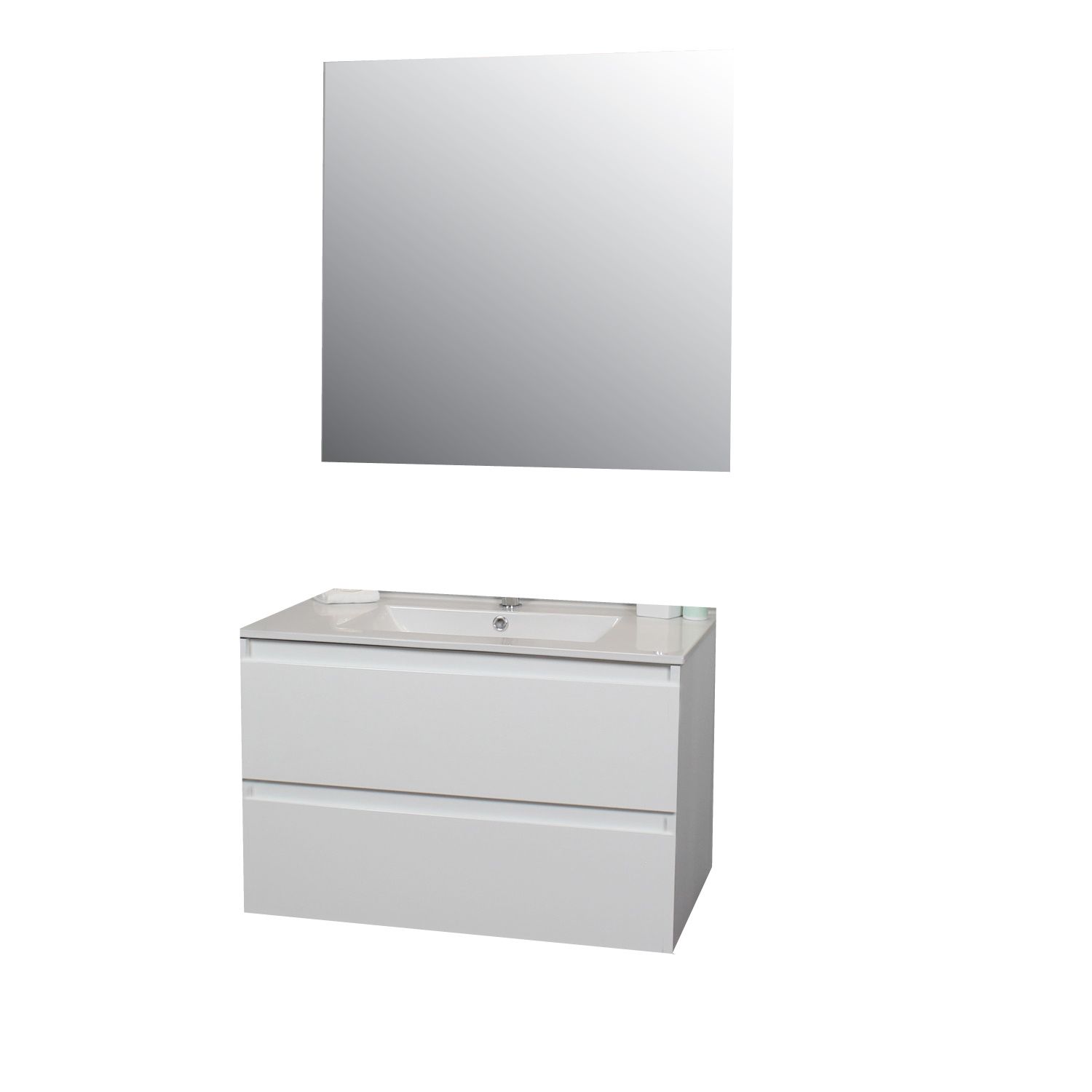 Badkamermeubel BWS Pepper Wastafel Porselein Incl Spiegel En Kraangat 80x55x46 cm Wit