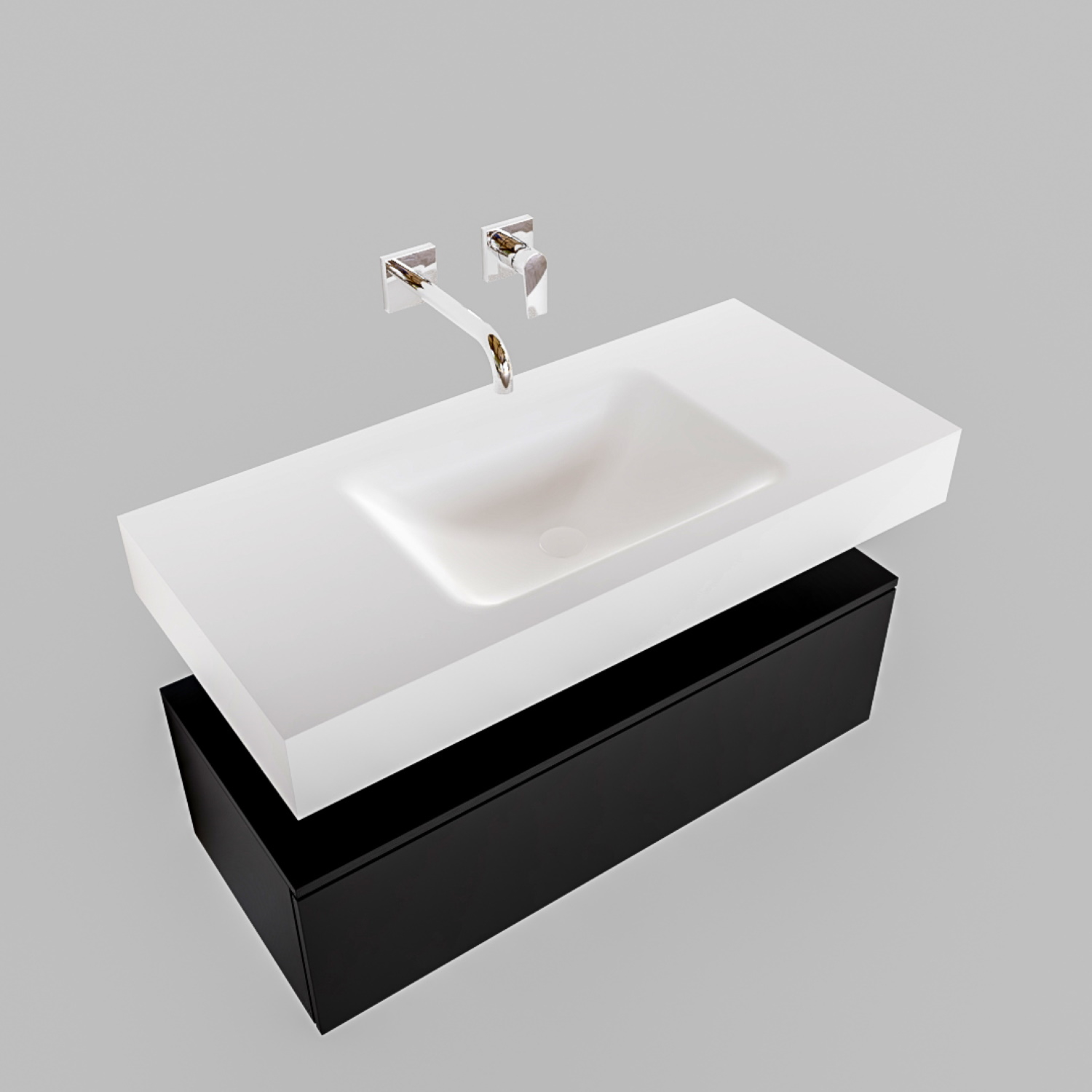 Badkamermeubel BWS Ibiza 100 cm Solid Surface Mat Zwart Wastafel Mat Wit (zes varianten)