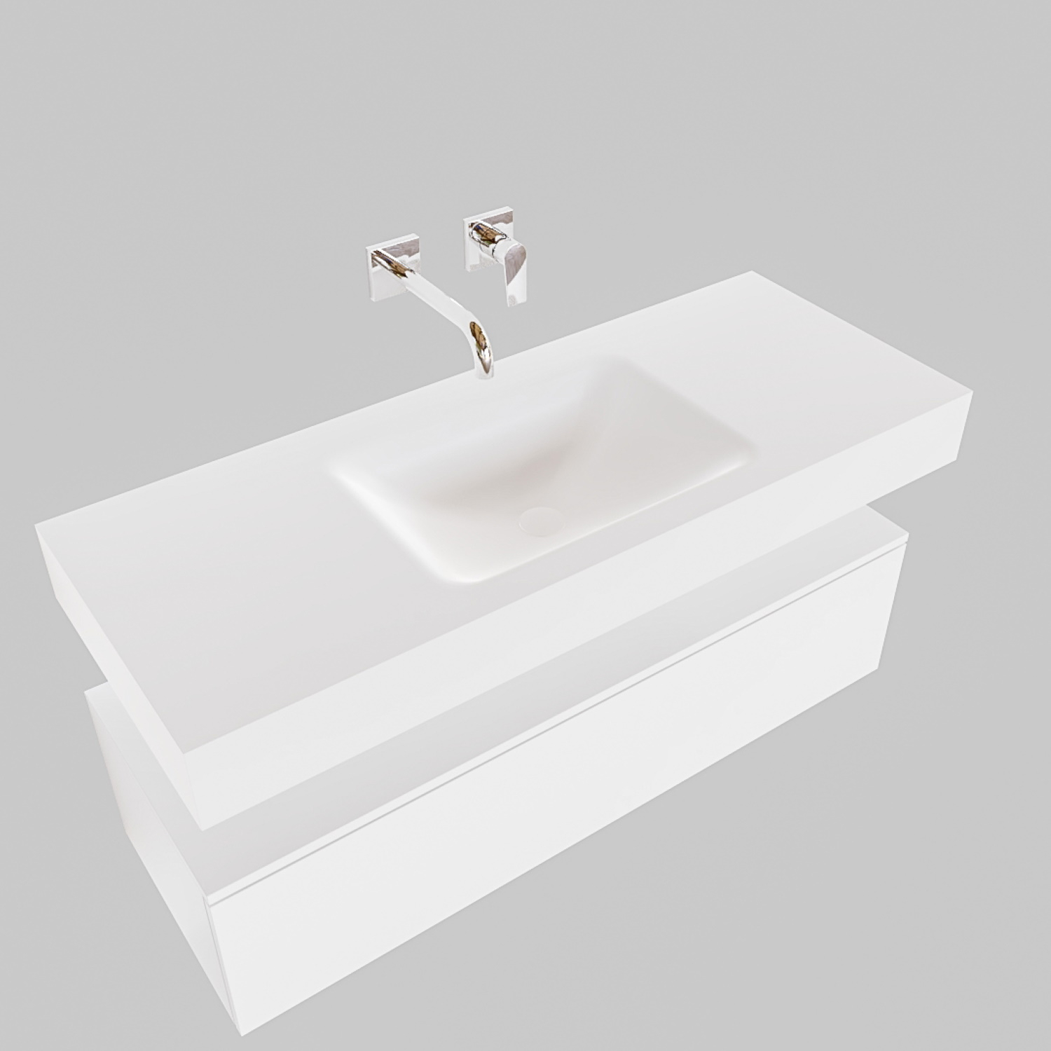 Badkamermeubel BWS Ibiza 120 cm Solid Surface Wastafel Mat Wit (acht varianten)