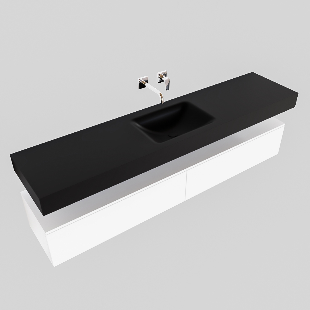 Badkamermeubel BWS Ibiza 200 cm Mat Wit Twee Soft-Close Lades Solid Surface Wastafel Mat Zwart (acht varianten)