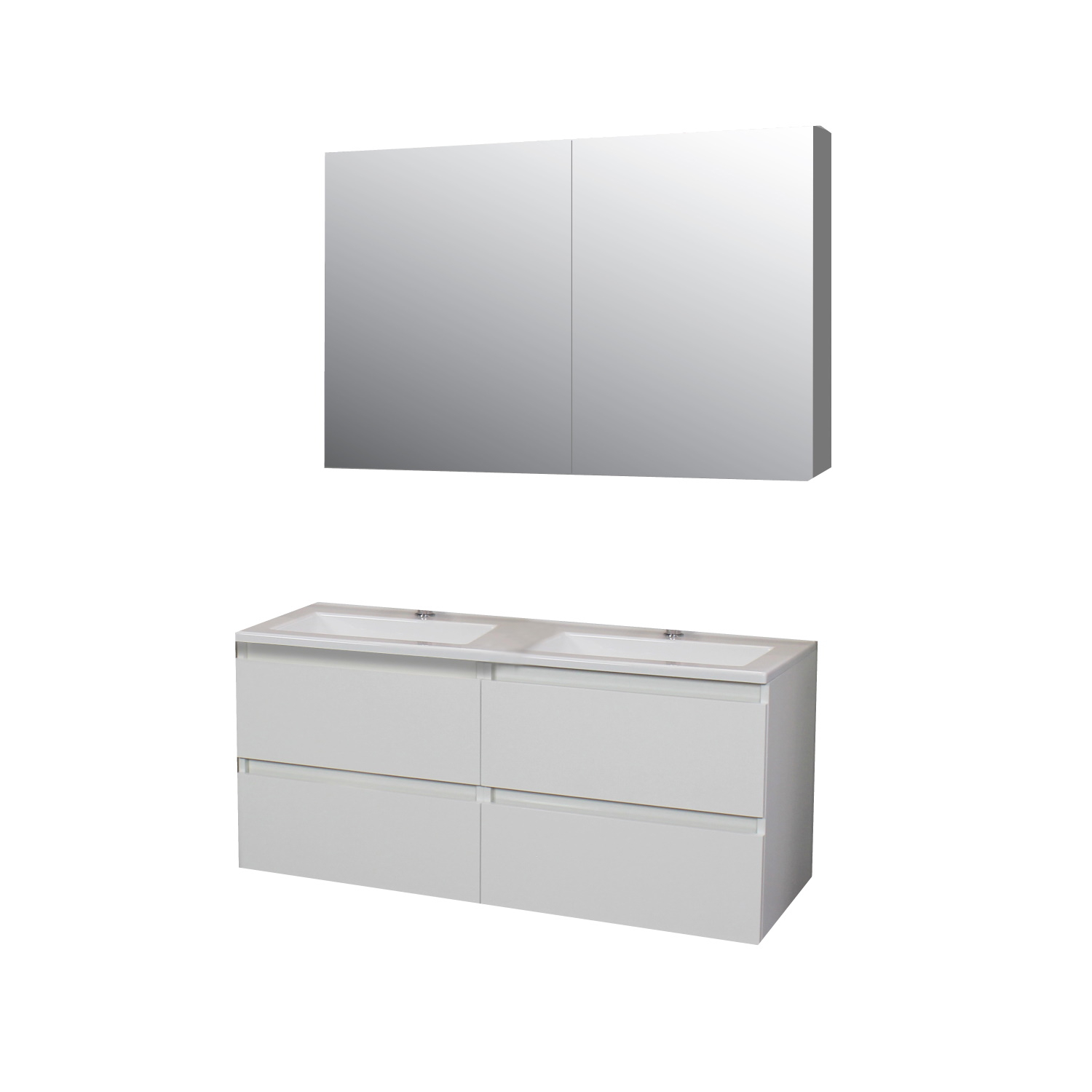 Badkamermeubel BWS Pepper Wastafel Acryl Incl Spiegelkast 2 Deurs Met 2 Krgtn 120x55x46 cm Wit