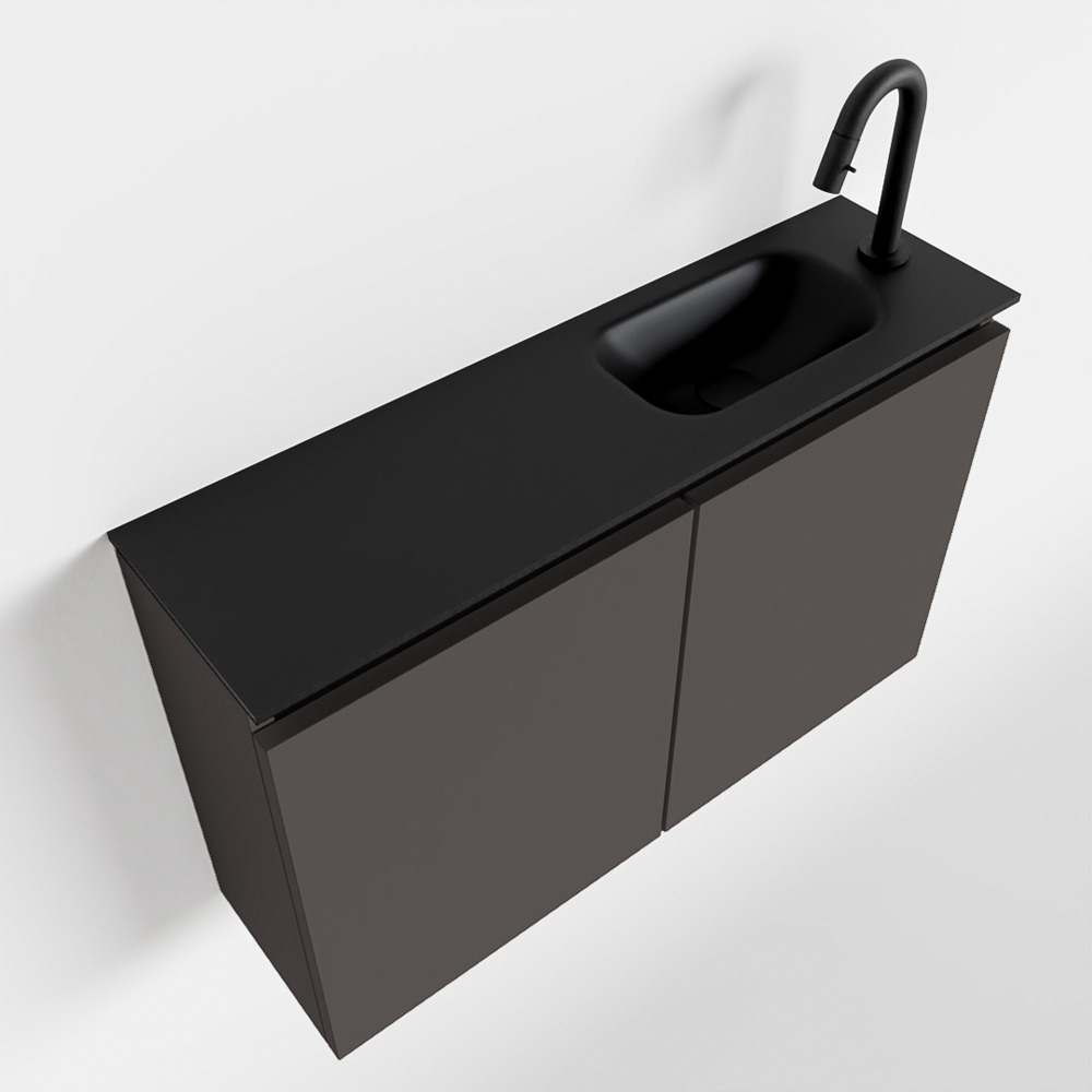 MONDIAZ TURE 80cm toiletmeubel dark grey. EDEN wastafel urban rechts 1 kraangat