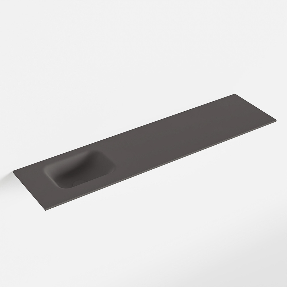 MONDIAZ LEX Dark_grey solid surface inleg wastafel voor toiletmeubel 120cm. Positie wasbak links