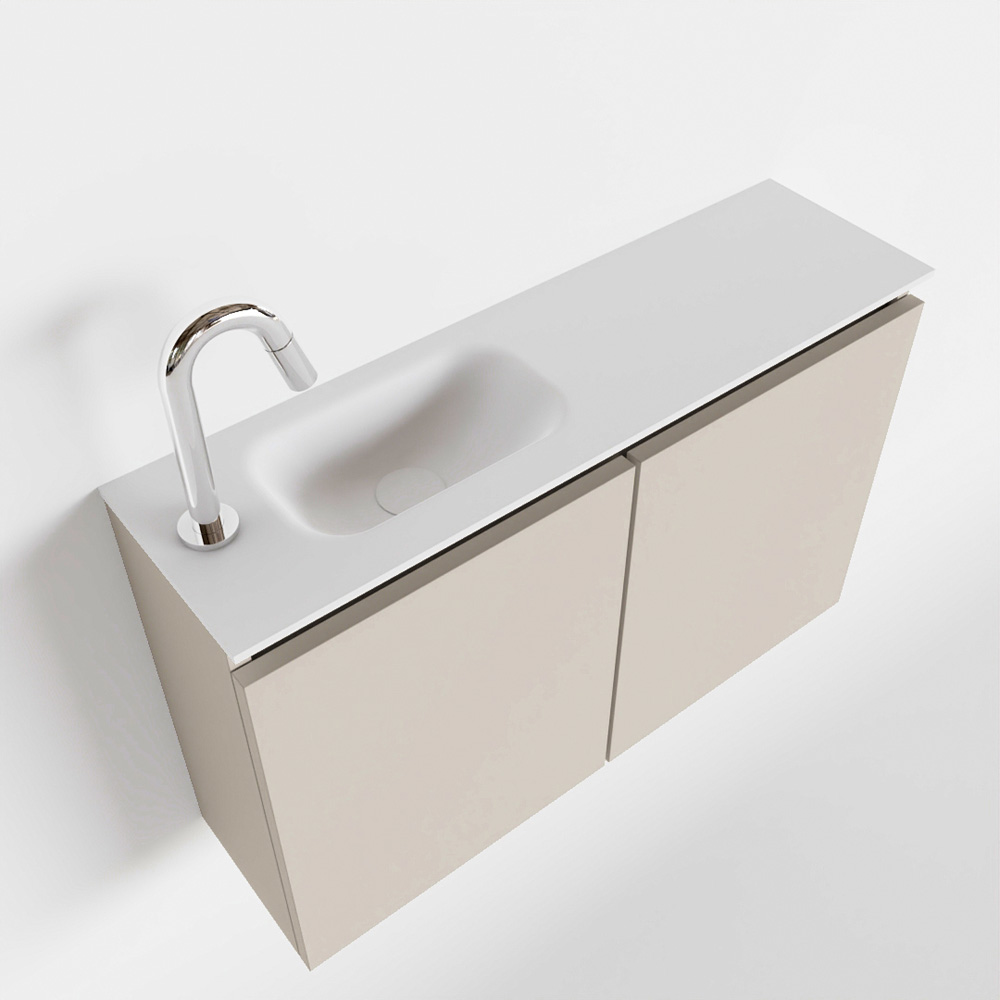 MONDIAZ TURE 80cm toiletmeubel linen. EDEN wastafel talc links 1 kraangat