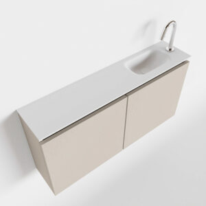 MONDIAZ TURE 100cm toiletmeubel linen. EDEN wastafel talc rechts 1 kraangat