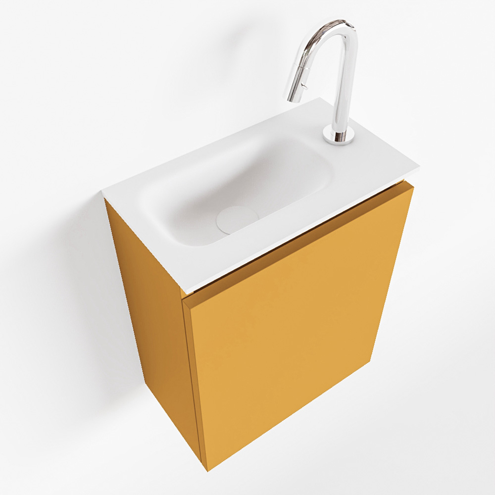 MONDIAZ TURE 40cm toiletmeubel ocher. EDEN wastafel talc links 1 kraangat