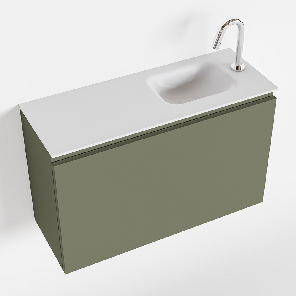 MONDIAZ OLAN 80cm toiletmeubel army. LEX wastafel talc rechts 1 kraangat