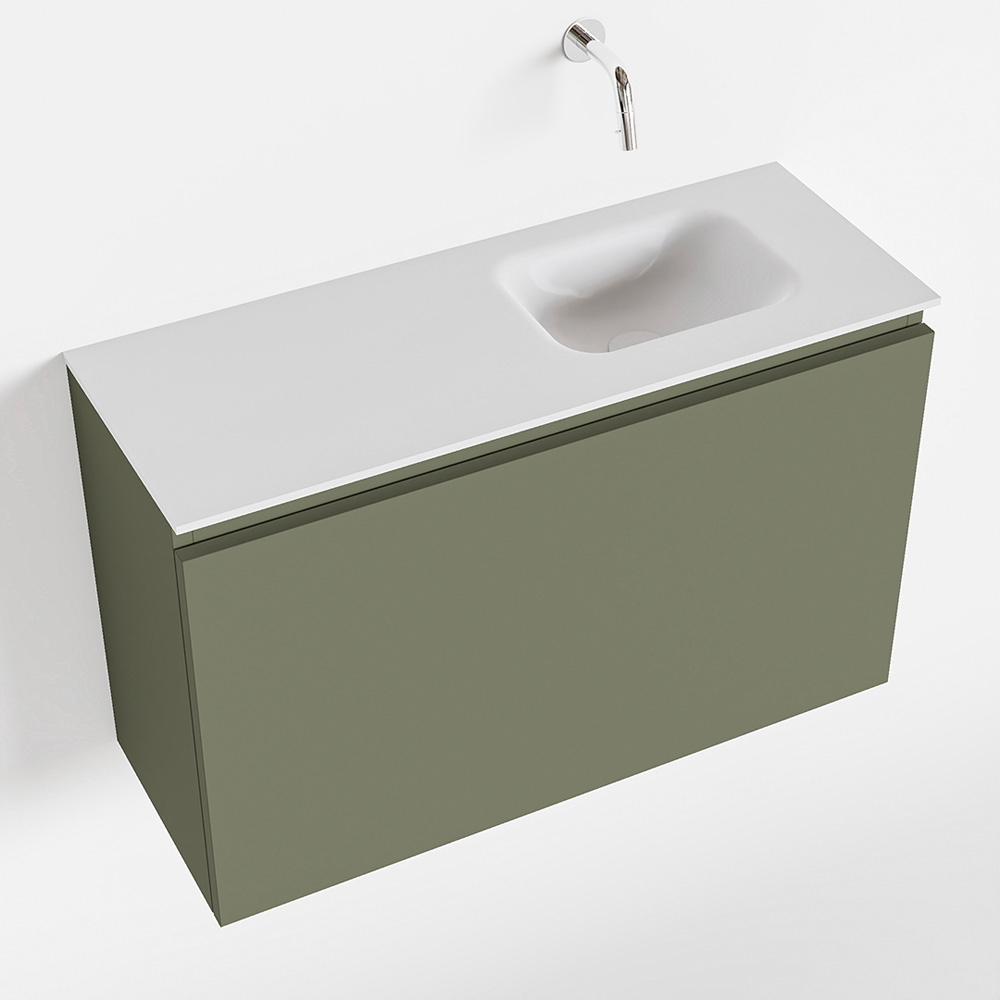 MONDIAZ OLAN 80cm toiletmeubel army. LEX wastafel talc rechts geen kraangat