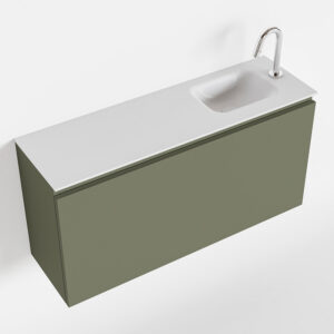MONDIAZ OLAN 100cm toiletmeubel army. LEX wastafel talc rechts 1 kraangat