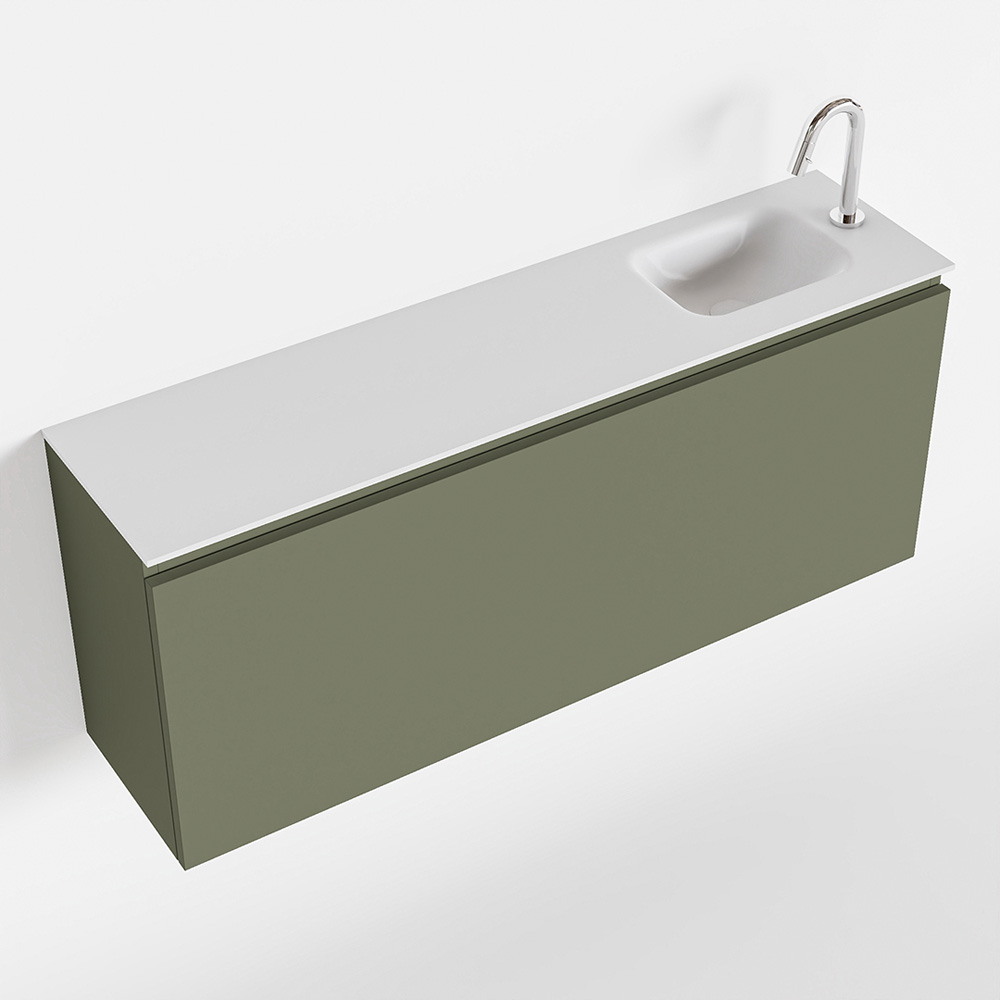 MONDIAZ OLAN 120cm toiletmeubel army. LEX wastafel talc rechts 1 kraangat