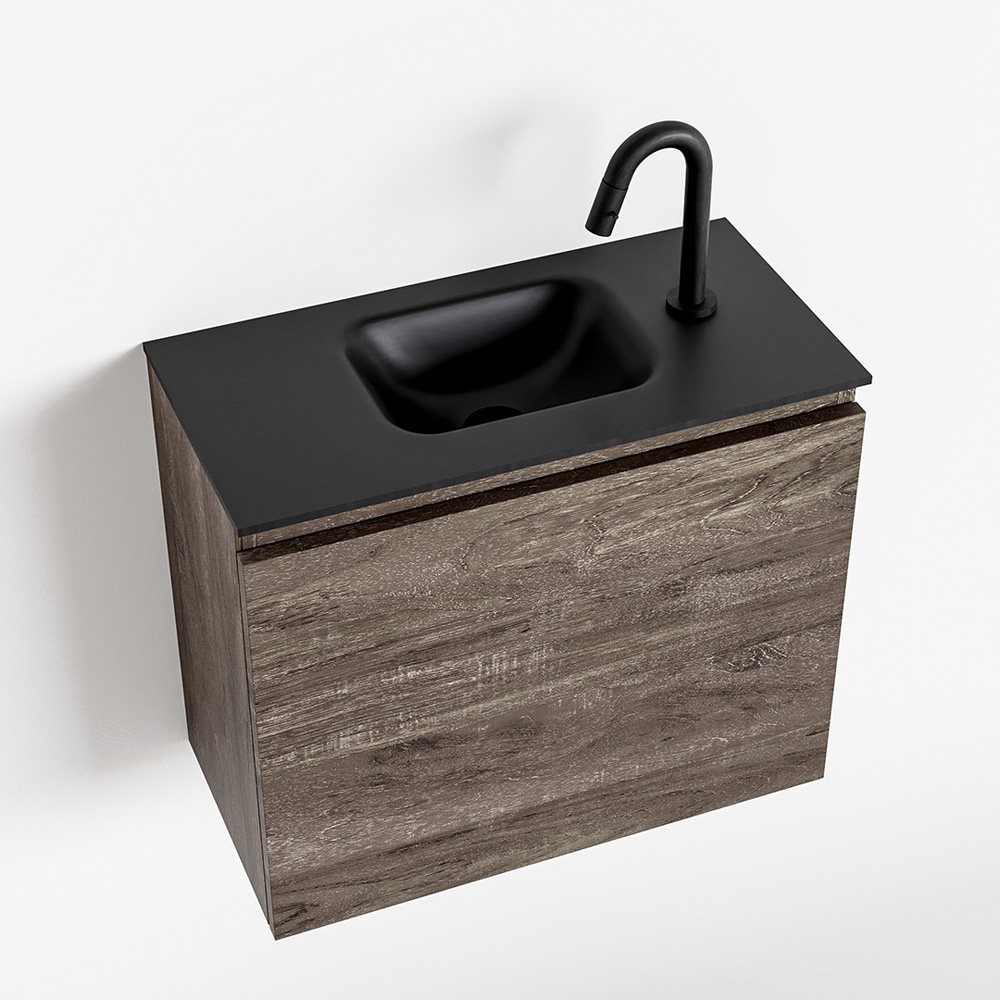 MONDIAZ OLAN 60cm toiletmeubel dark brown. LEX wastafel urban midden 1 kraangat