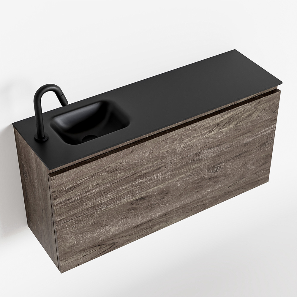 MONDIAZ OLAN 100cm toiletmeubel dark brown. LEX wastafel urban links 1 kraangat