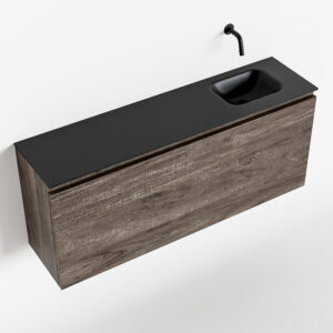 MONDIAZ OLAN 120cm toiletmeubel dark brown. LEX wastafel urban rechts geen kraangat