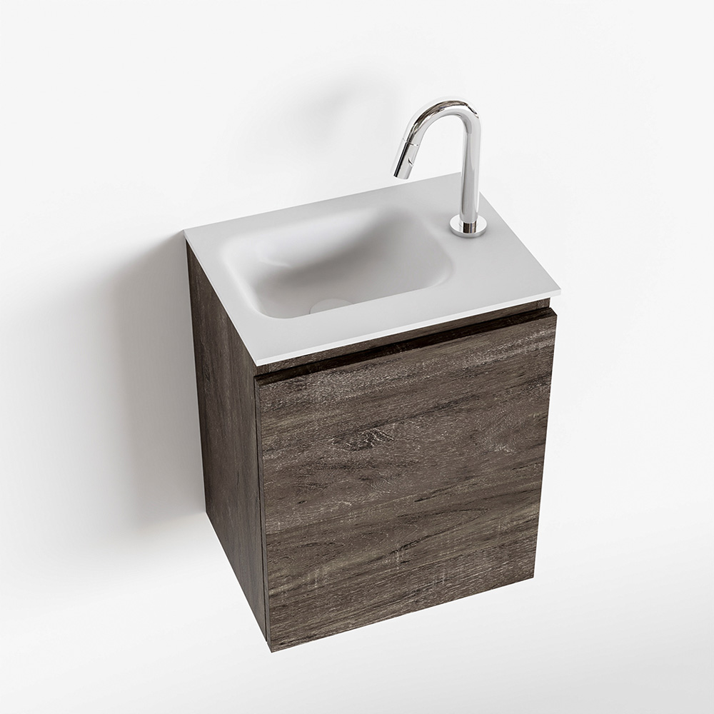 MONDIAZ OLAN 40cm toiletmeubel dark brown. LEX wastafel talc links 1 kraangat