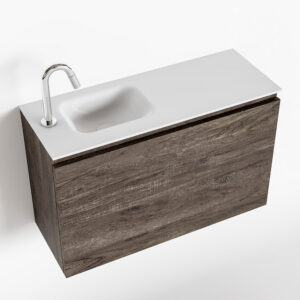 MONDIAZ OLAN 80cm toiletmeubel dark brown. LEX wastafel talc links 1 kraangat