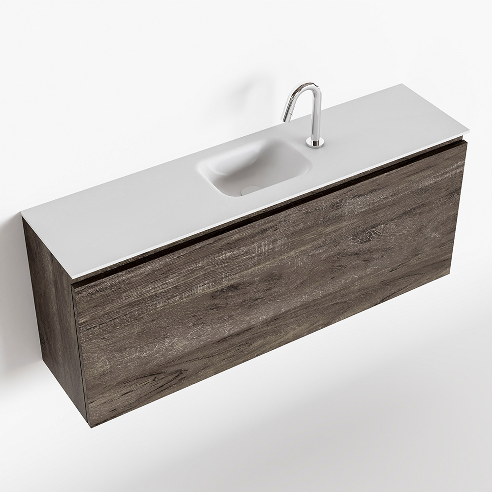 MONDIAZ OLAN 120cm toiletmeubel dark brown. LEX wastafel talc midden 1 kraangat