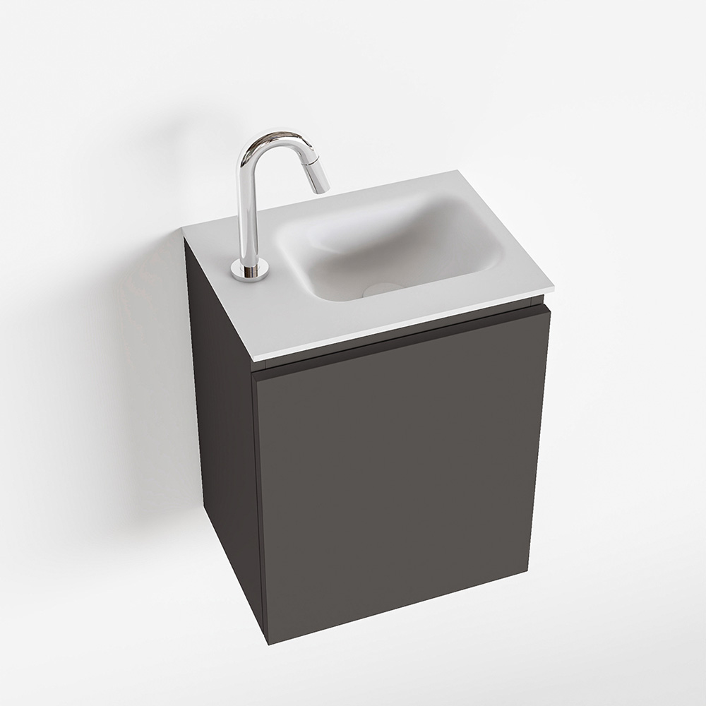 MONDIAZ OLAN 40cm toiletmeubel dark grey. LEX wastafel talc rechts 1 kraangat