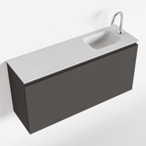 MONDIAZ OLAN 100cm toiletmeubel dark grey. LEX wastafel talc rechts 1 kraangat