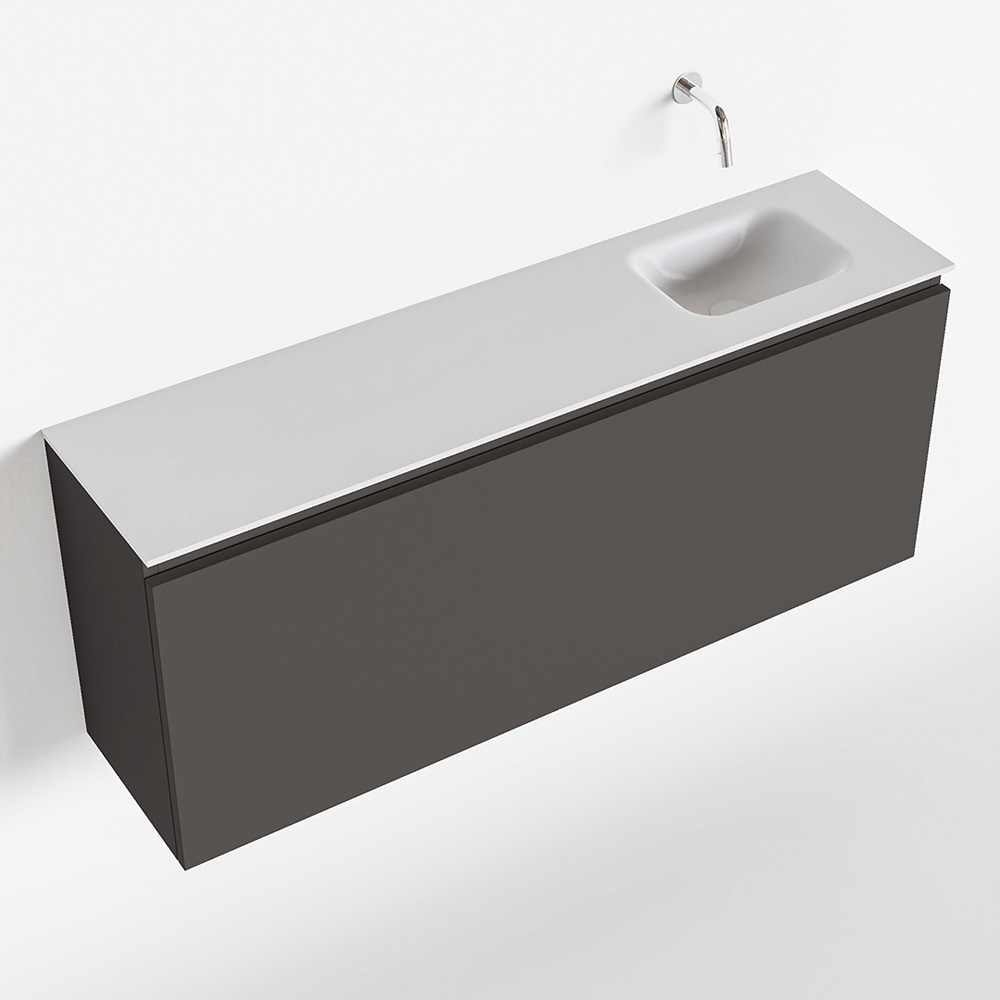 MONDIAZ OLAN 120cm toiletmeubel dark grey. LEX wastafel talc rechts geen kraangat
