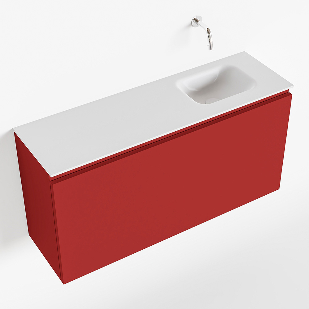 MONDIAZ OLAN 100cm toiletmeubel fire. LEX wastafel talc rechts geen kraangat