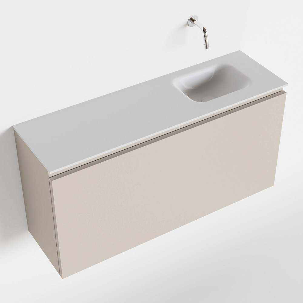 MONDIAZ OLAN 100cm toiletmeubel linen. LEX wastafel talc rechts geen kraangat