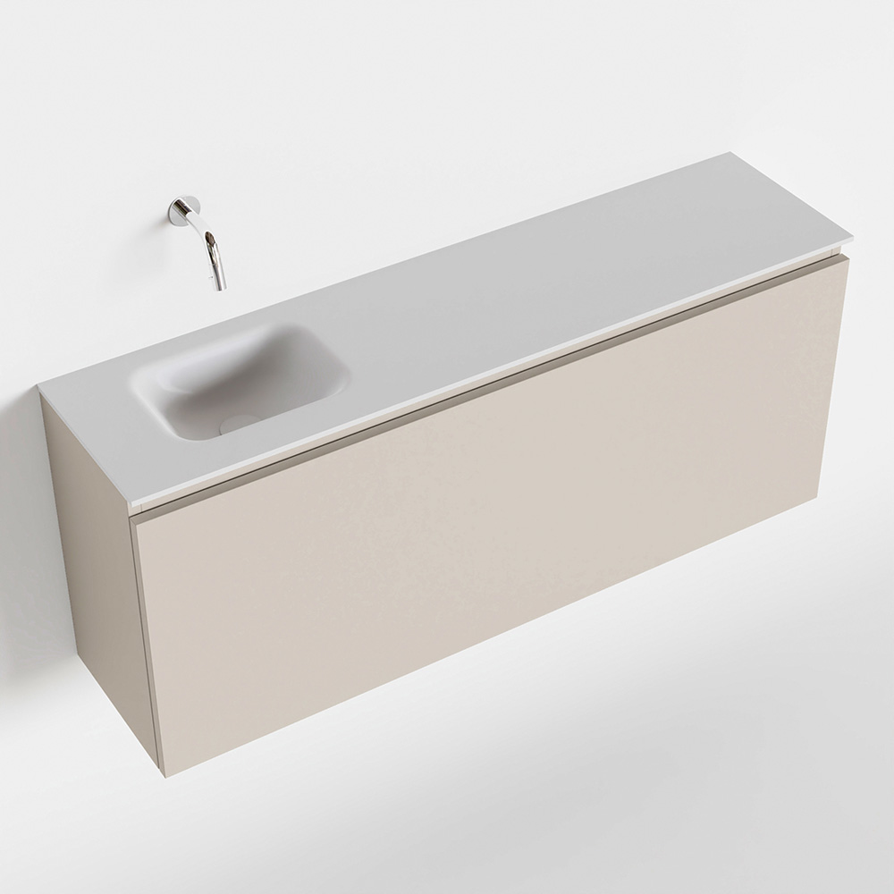 MONDIAZ OLAN 120cm toiletmeubel linen. LEX wastafel talc links geen kraangat