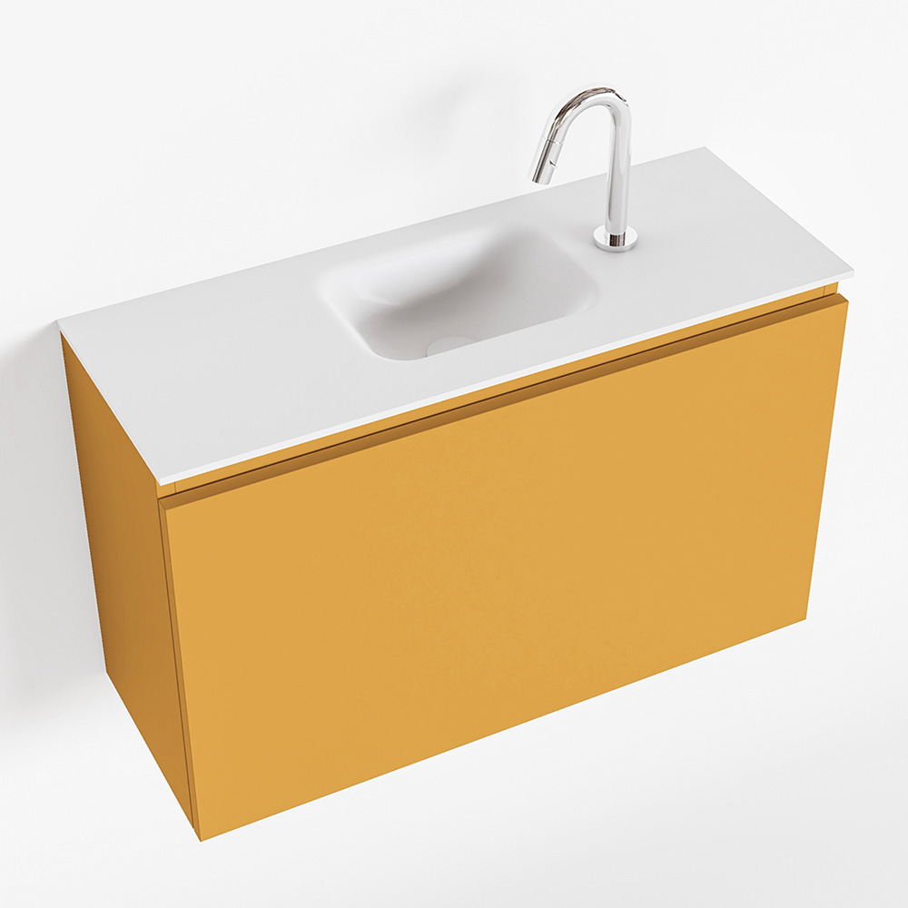 MONDIAZ OLAN 80cm toiletmeubel ocher. LEX wastafel talc midden 1 kraangat