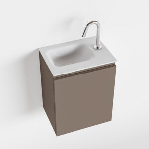 MONDIAZ OLAN 40cm toiletmeubel smoke. LEX wastafel talc links 1 kraangat