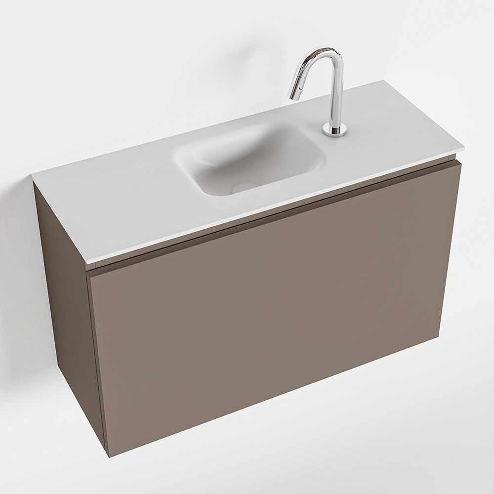 MONDIAZ OLAN 80cm toiletmeubel smoke. LEX wastafel talc midden 1 kraangat