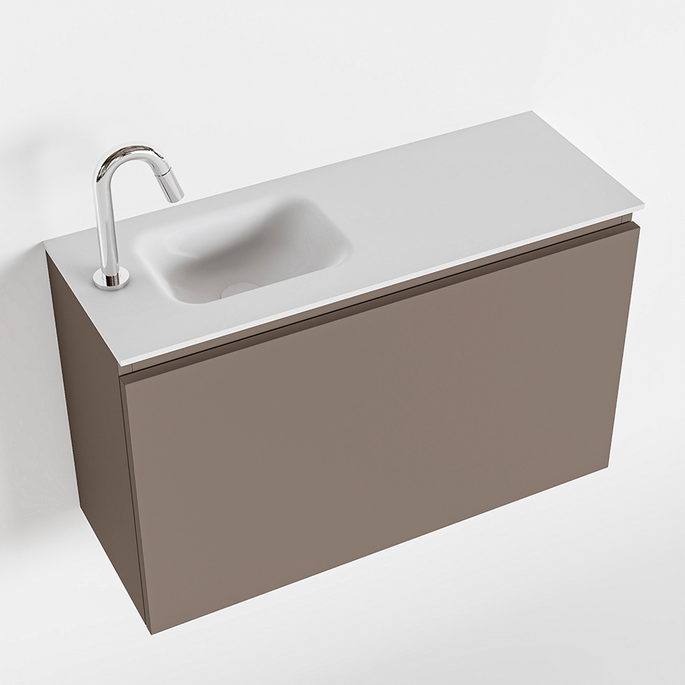 MONDIAZ OLAN 80cm toiletmeubel smoke. LEX wastafel talc links 1 kraangat
