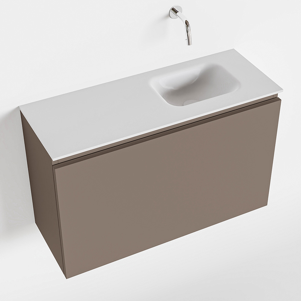 MONDIAZ OLAN 80cm toiletmeubel smoke. LEX wastafel talc rechts geen kraangat