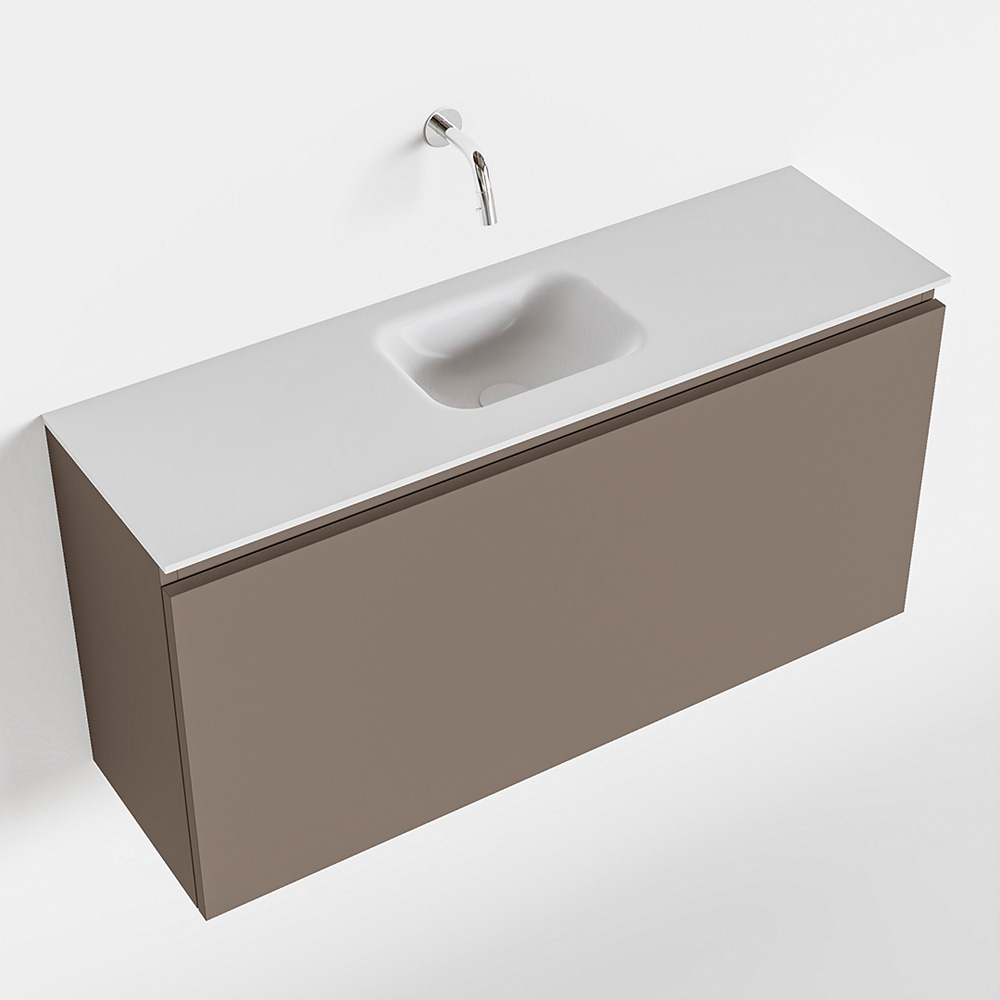 MONDIAZ OLAN 100cm toiletmeubel smoke. LEX wastafel talc midden geen kraangat