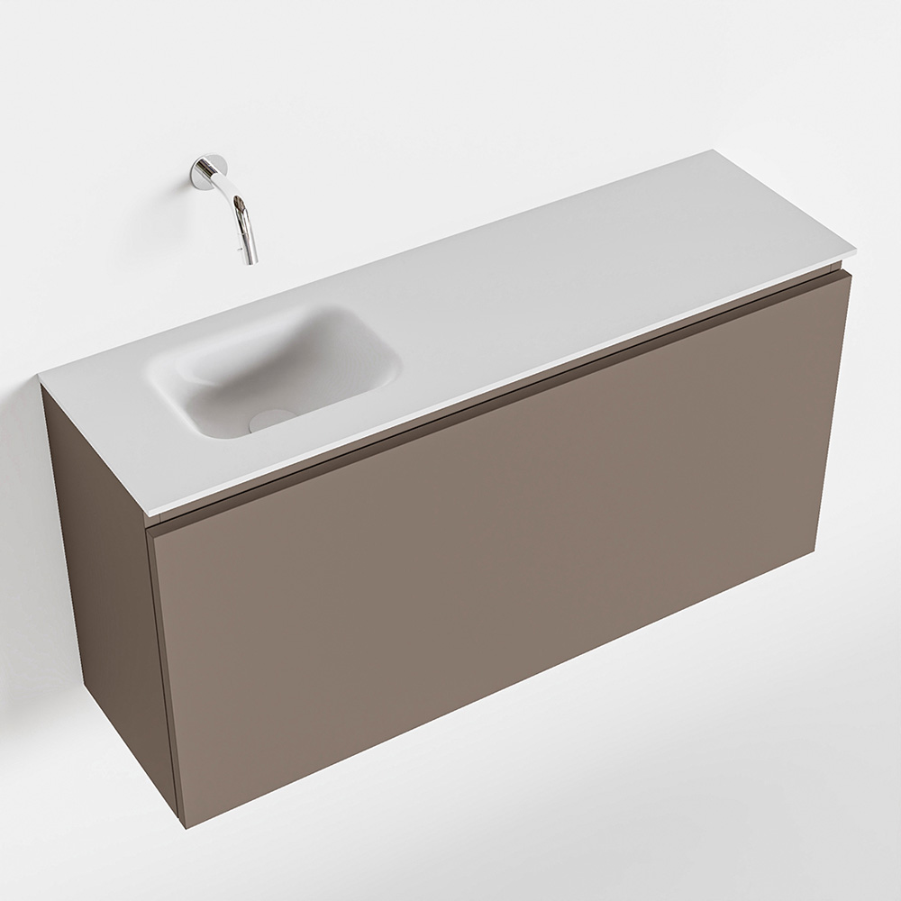 MONDIAZ OLAN 100cm toiletmeubel smoke. LEX wastafel talc links geen kraangat