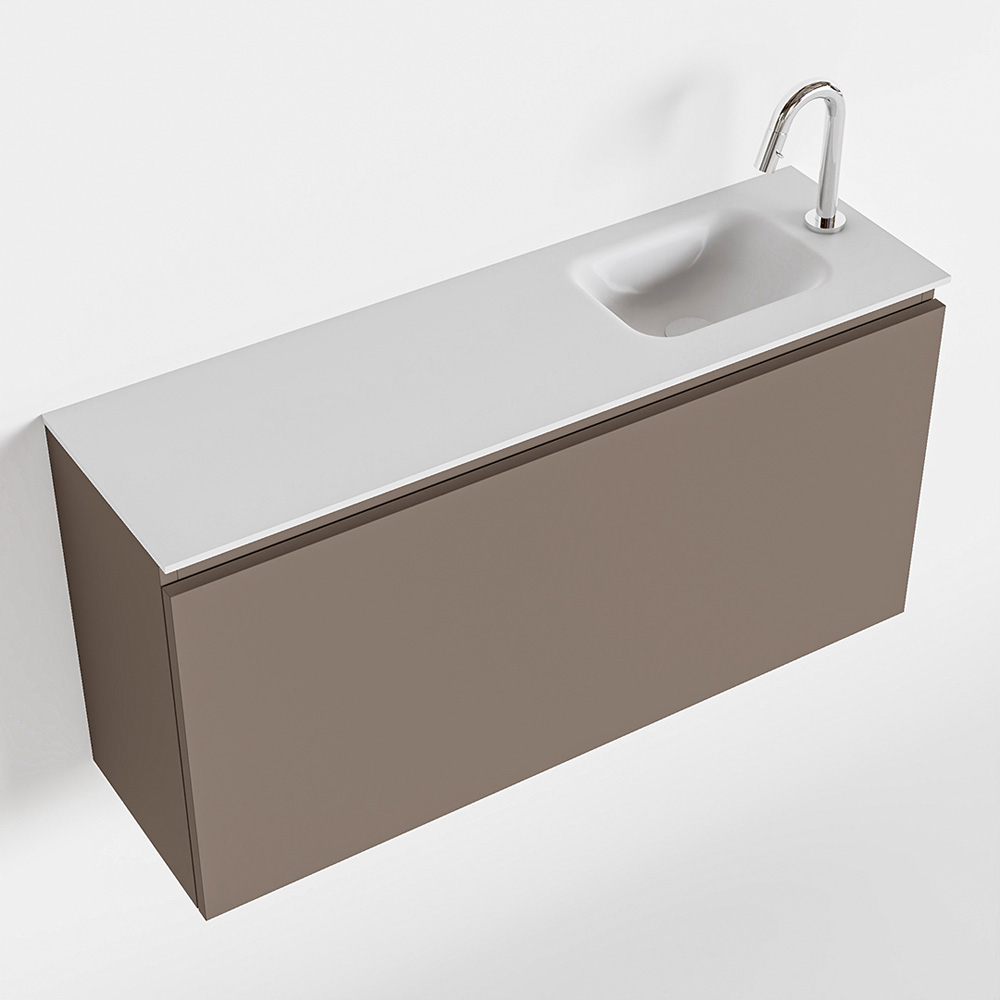 MONDIAZ OLAN 100cm toiletmeubel smoke. LEX wastafel talc rechts 1 kraangat