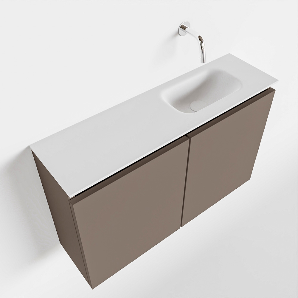 MONDIAZ TURE 80cm toiletmeubel smoke. EDEN wastafel talc rechts geen kraangat