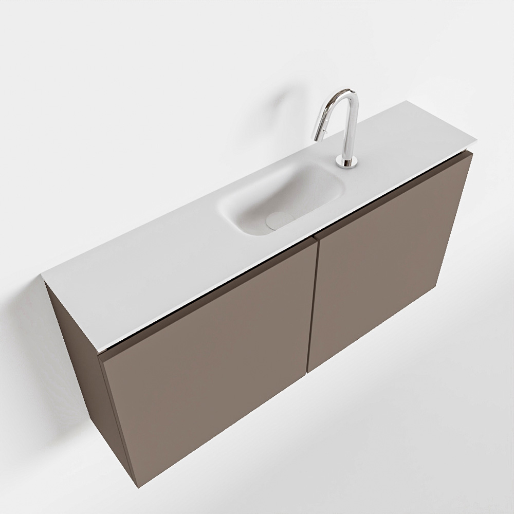 MONDIAZ TURE 100cm toiletmeubel smoke. EDEN wastafel talc midden 1 kraangat