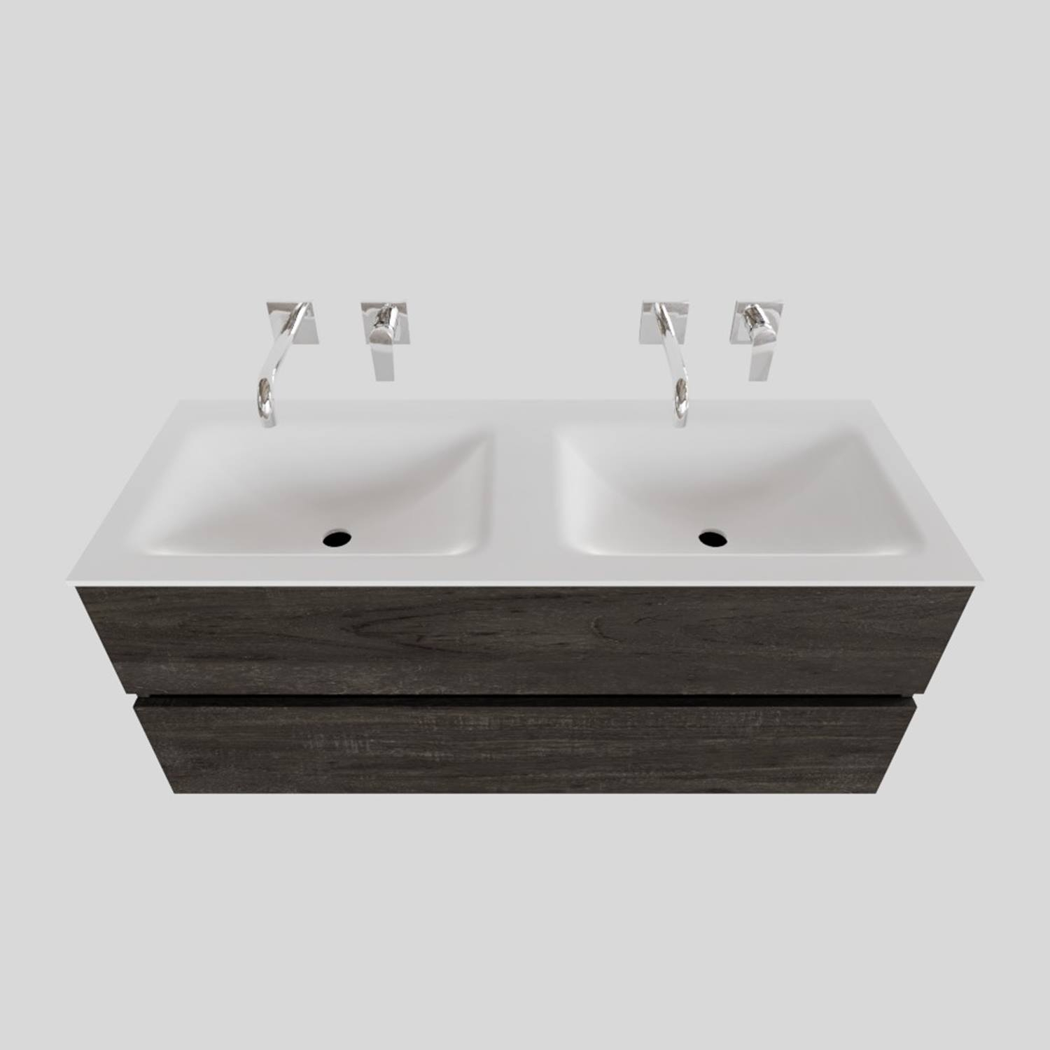 Badkamermeubel Solid Surface BWS Oslo 120x46 cm Dubbel Wood Dark Brown (0 kraangaten)