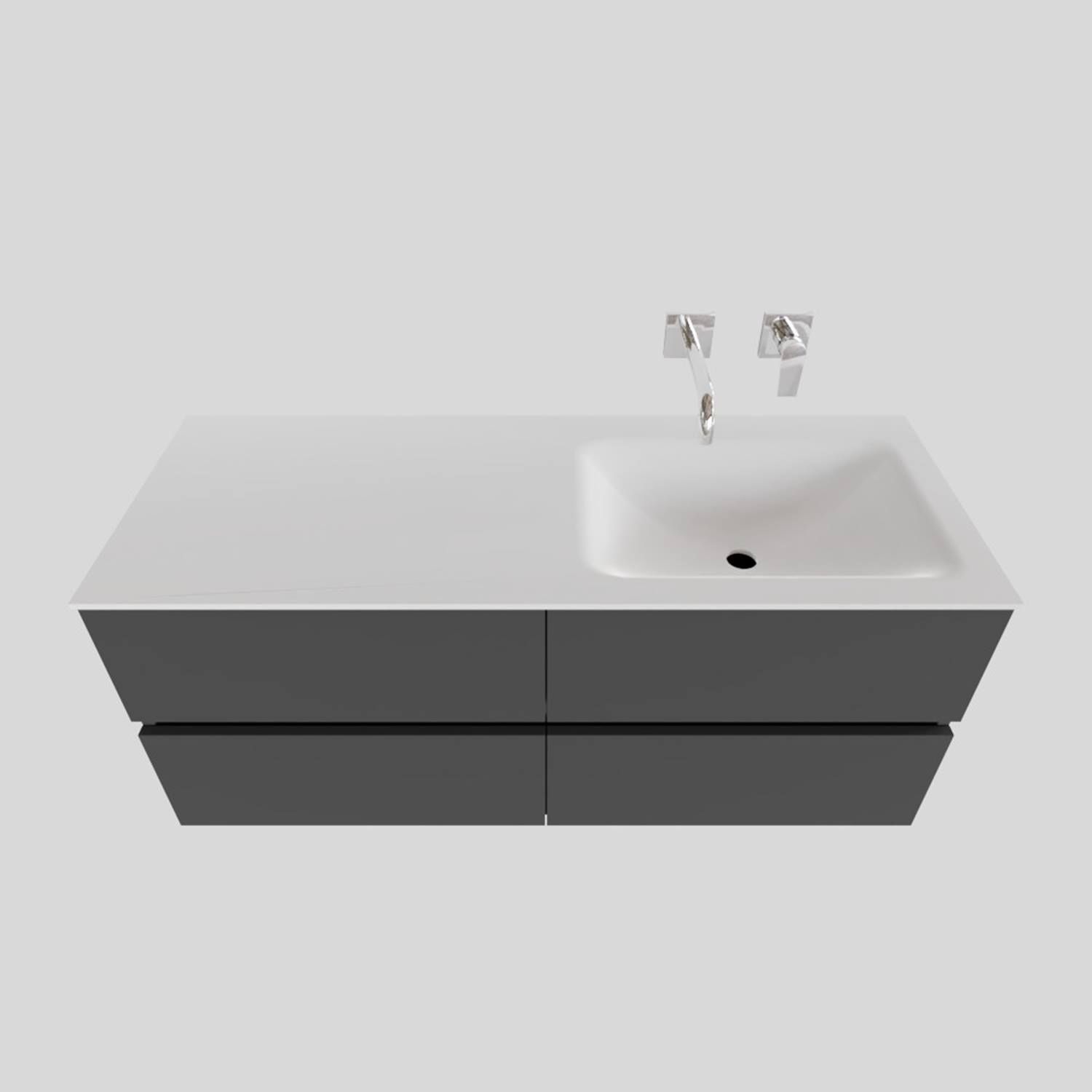 Badkamermeubel Solid Surface BWS Oslo 120x46 cm Rechts Mat Antraciet 4 Laden (0 kraangaten)