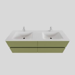 Badkamermeubel Solid Surface BWS Oslo 150x46 cm Dubbel Mat Groen 4 Laden (2 kraangaten)