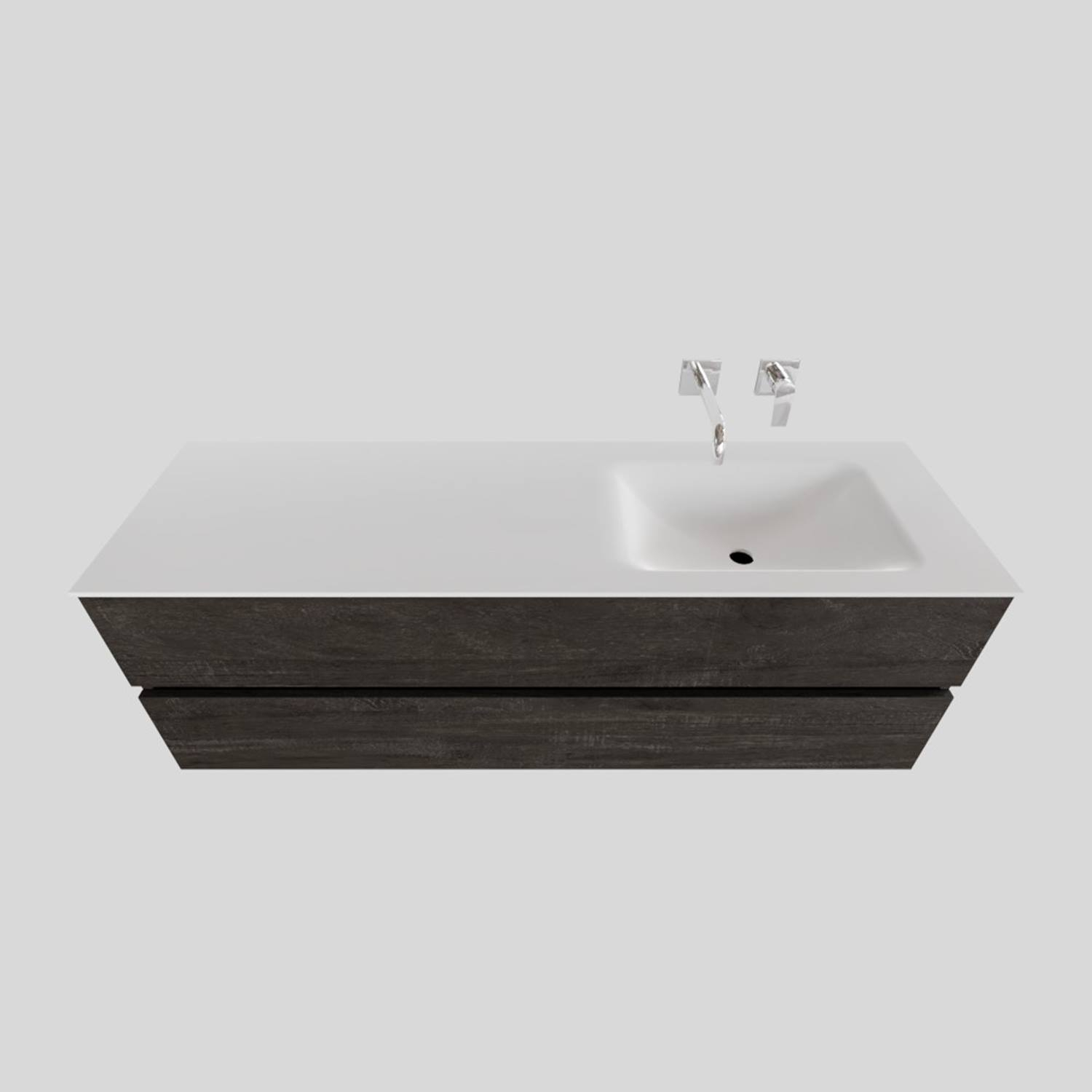 Badkamermeubel Solid Surface BWS Oslo 150x46 cm Rechts Wood Dark Brown (0 kraangaten)