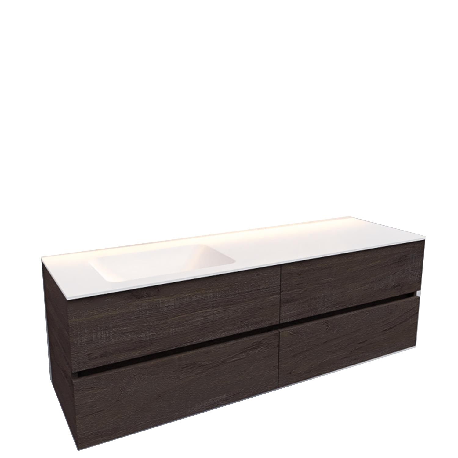 Badkamermeubel Solid Surface BWS Oslo 200x46 cm Wood Dark Brown Wasbak Links (0 kraangaten, 4 lades)