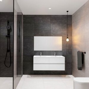 Badkamermeubel Solid Surface BWS Stockholm 120x46 cm Links Mat Wit (zonder kraangat)